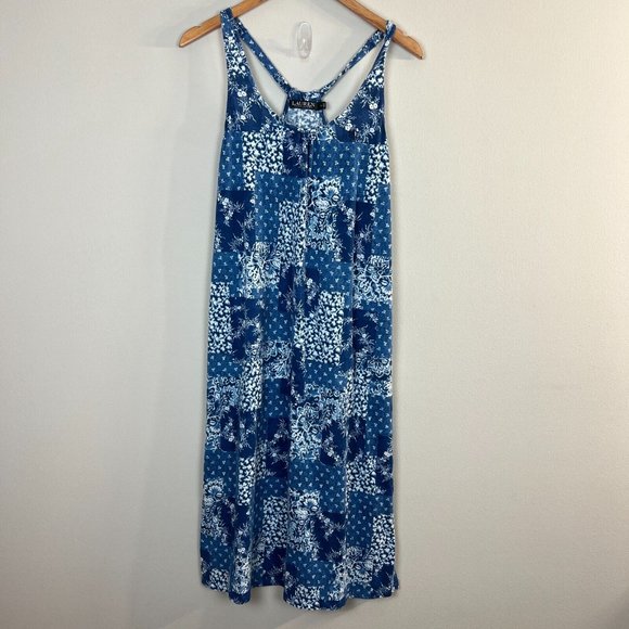 Lauren Ralph Lauren Midi Dress Small Blue‎ Floral Side Slits Sleeveless - Picture 10 of 10